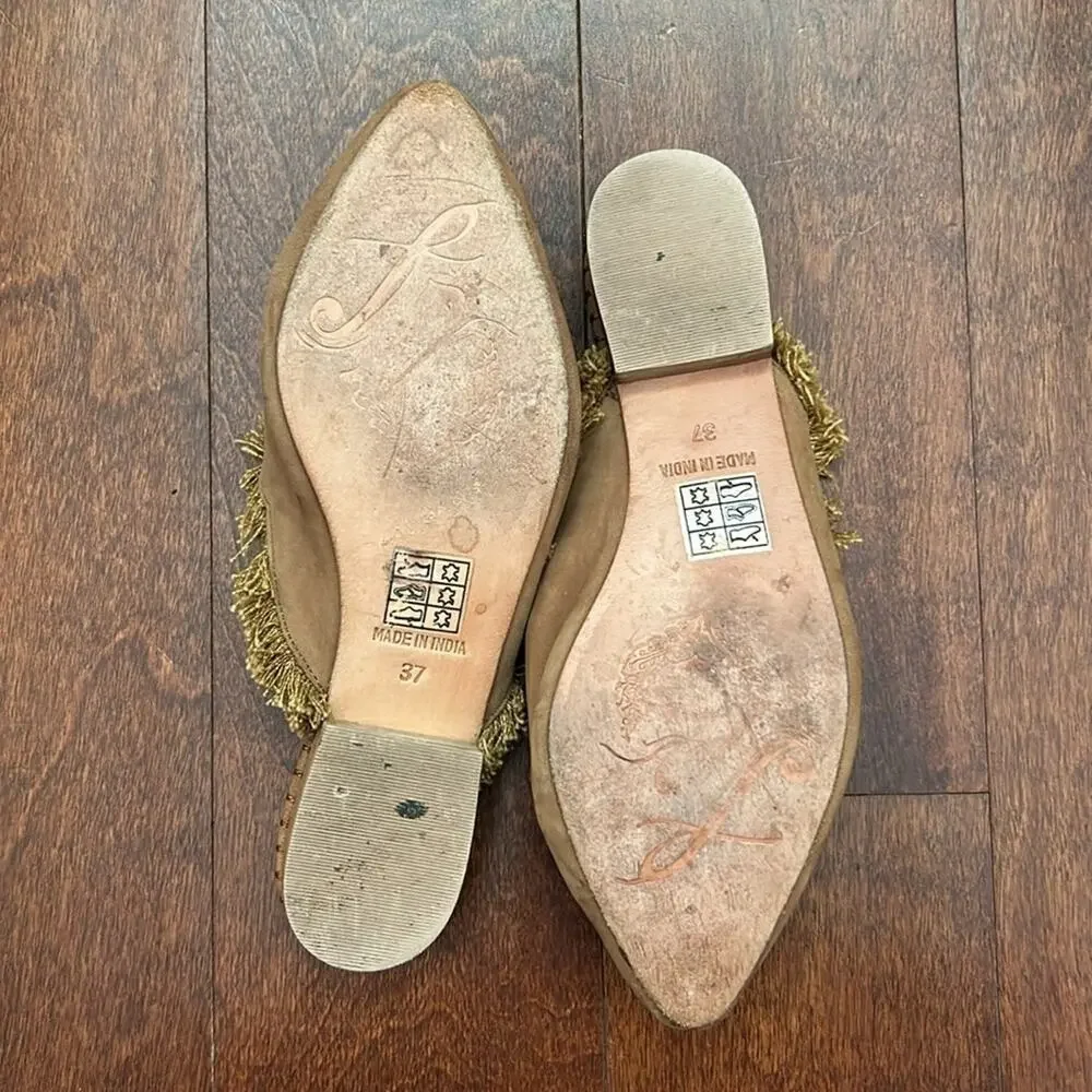 Free People Newport Fringed Mules, Tan Suede, Size 37